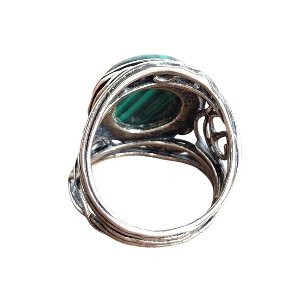 Vintage Malachite PZ Israel Sterling Statement Ring Sz 7.5 Mens‎ Womens - Picture 3 of 7